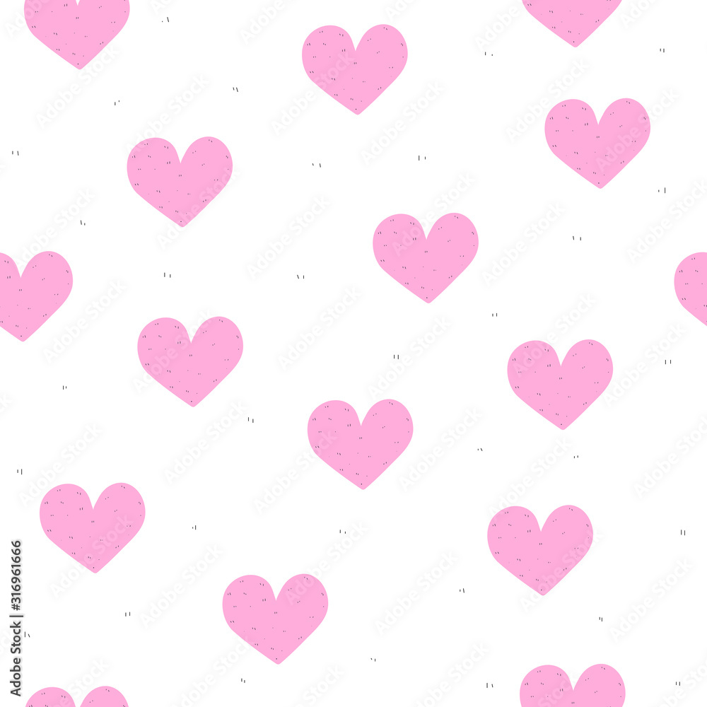 Seamless pattern with cartoon hearts, decor elements. flat style, colorful festive vector, valentines day. hand drawing. Romantic design for print, wrapper, fabric.