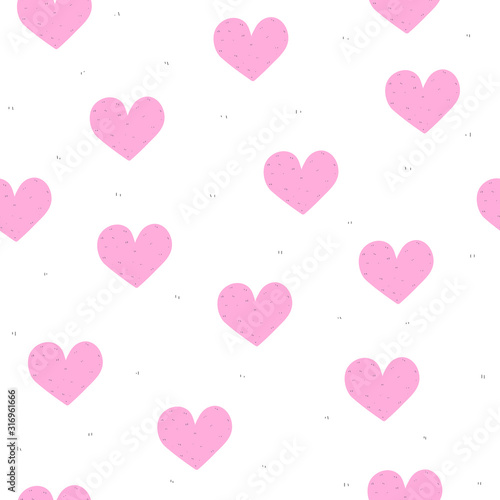 Seamless pattern with cartoon hearts, decor elements. flat style, colorful festive vector, valentines day. hand drawing. Romantic design for print, wrapper, fabric.