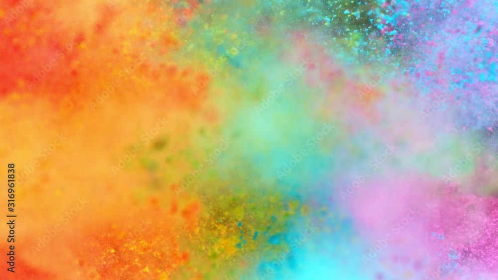 Colorful powder exploding on black background in super slow motion, close-up. Colorful powder exploding on black background in super slow motion, close-up.