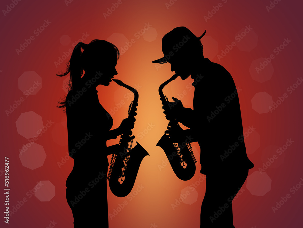 man and woman play the sax man and woman play the sax