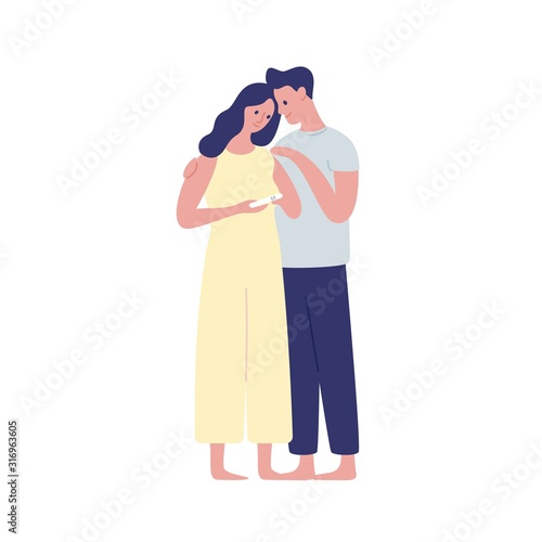 Young future parents hugging flat vector illustration