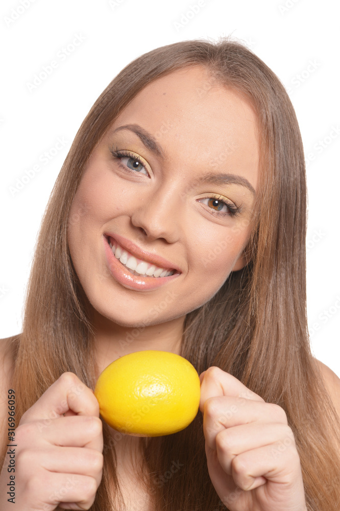 Portrait of beautiful young woman with lemon Portrait of beautiful young woman with lemon