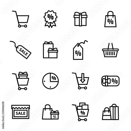 Shopping Sign Black Thin Line Icon Set. Vector