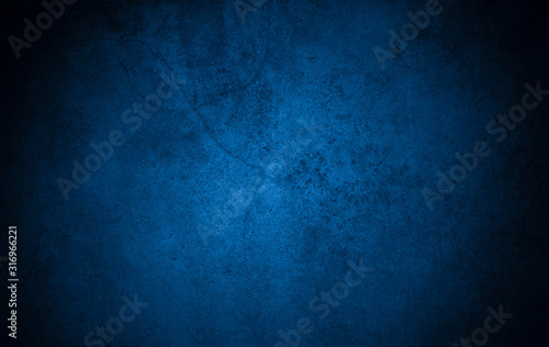 Old wall pattern texture cement blue dark abstract blue color design are light with black gradient background.