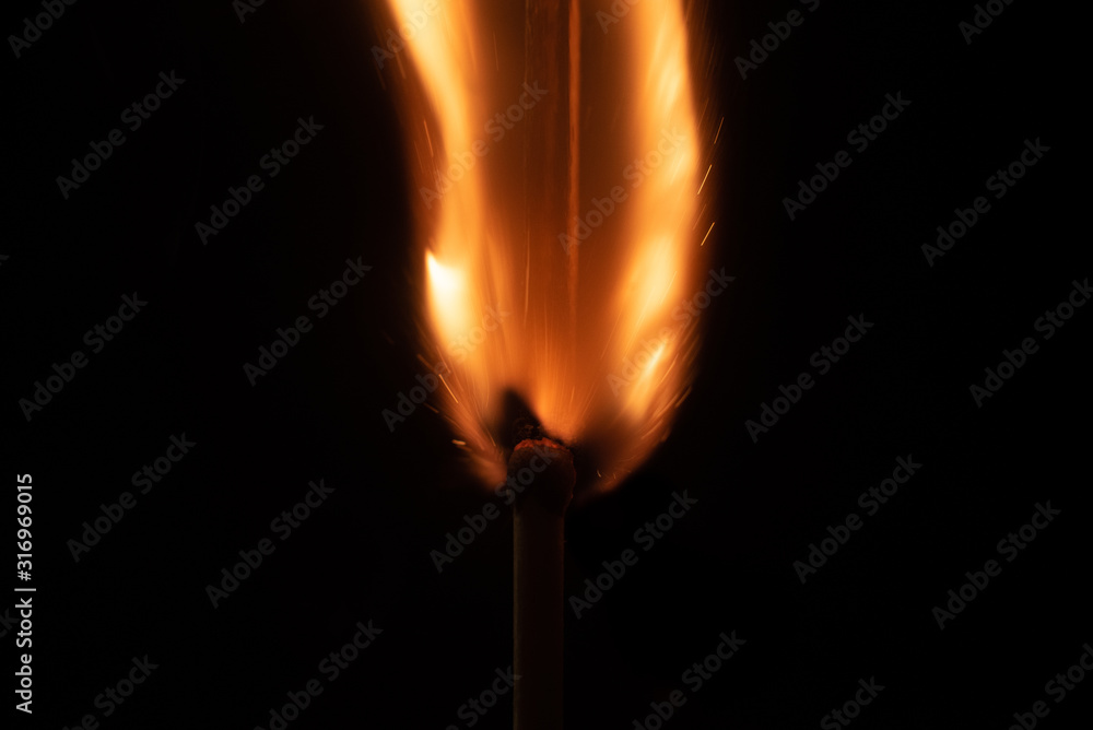 Ignition of match with sparks isolated on black background space for text fire concept passion figures variety Ignition of match with sparks isolated on black background space for text fire concept passion figures variety