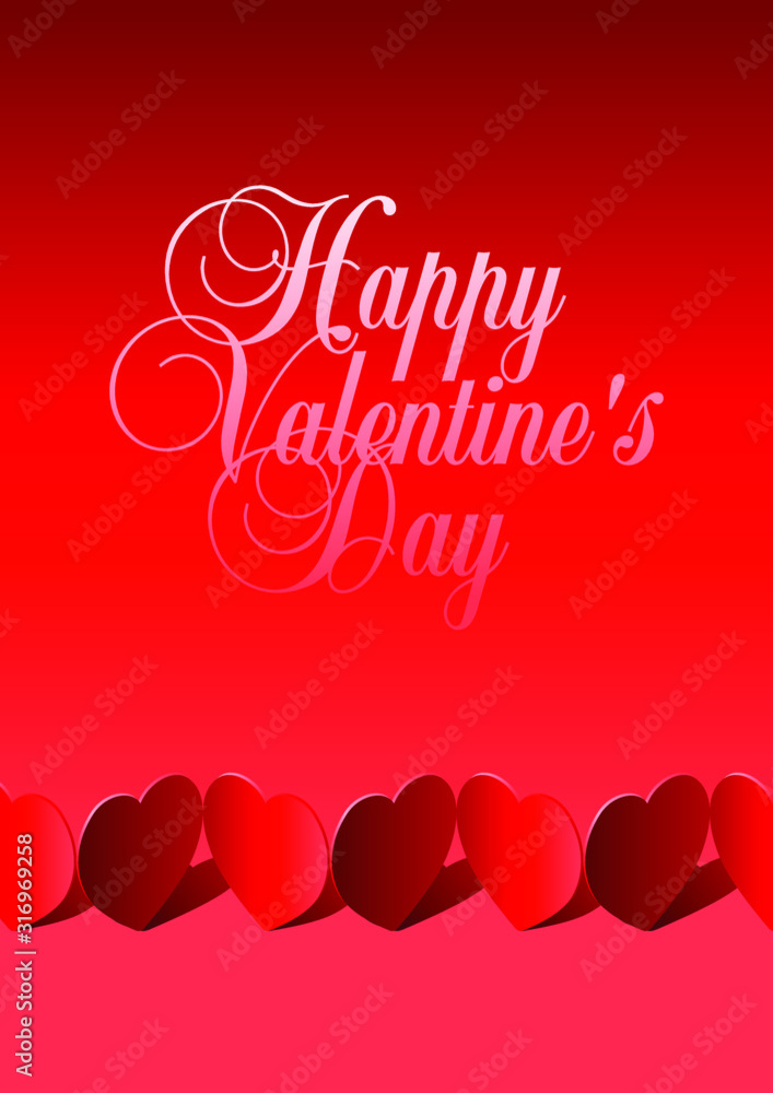 Happy Valentines Day calligraphic lettering on red background with a chain from red hearts with shadow. Good love, valentines day, banner, flyer, poster, voucher vector template. Happy Valentines Day calligraphic lettering on red background with a chain from red hearts with shadow. Good love, valentines day, banner, flyer, poster, voucher vector template.