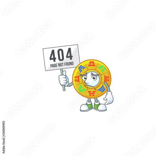 sad face mascot style of chinese circle feng shui raised up a board