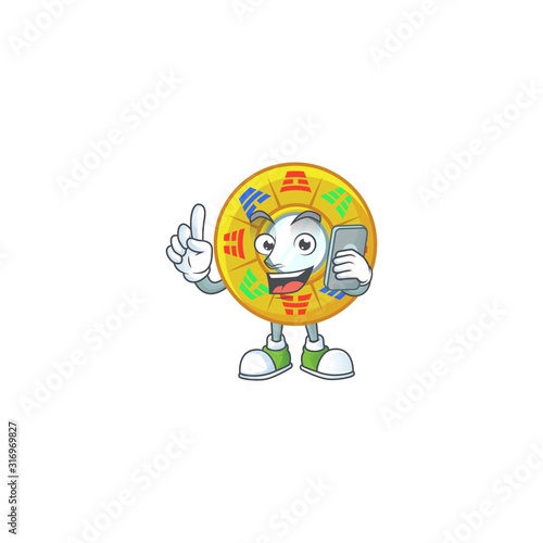 Cute design of chinese circle feng shui speaking on the phone
