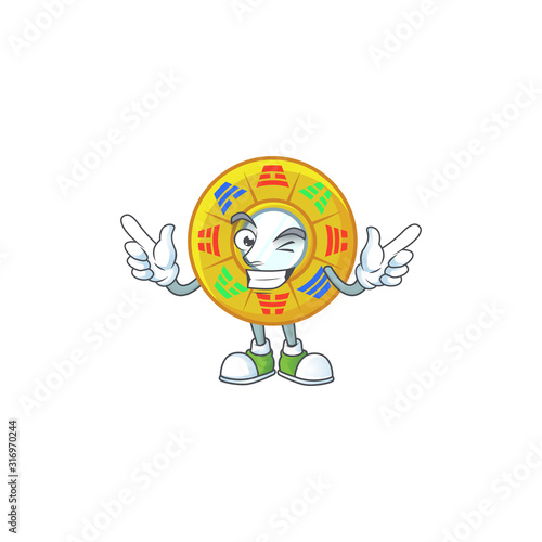 Funny face chinese circle feng shui cartoon character style with Wink eye