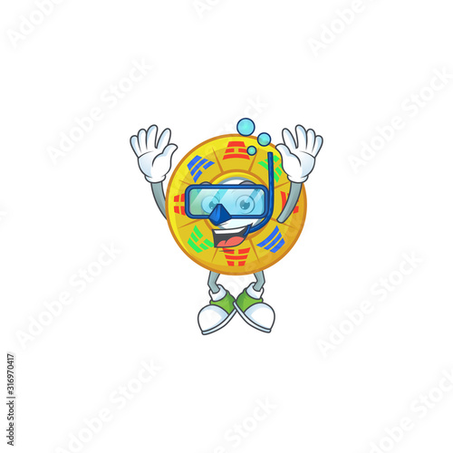 cartoon character of chinese circle feng shui wearing Diving glasses