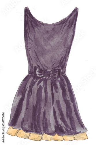A little black dress is a constant sign of fashion. Watercolor hand drawn illustration