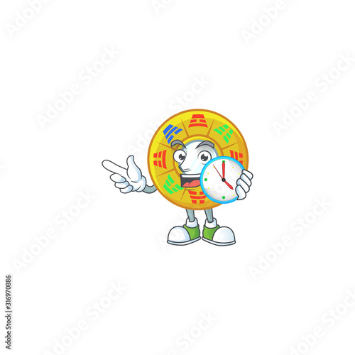 cartoon character style chinese circle feng shui having clock