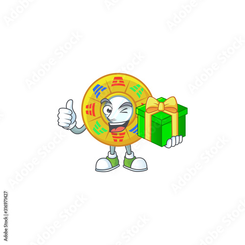 Smiley chinese circle feng shui character with gift box