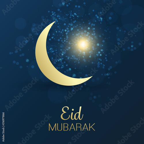 Eid Mubarak - Moon in the Sky - Greeting Card for Muslim Community Festival