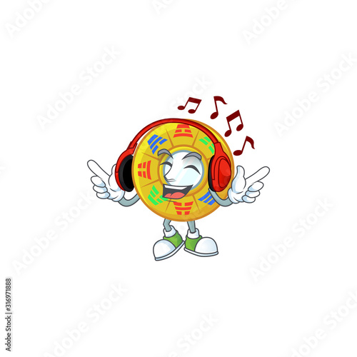 Listening music chinese circle feng shui mascot cartoon character design