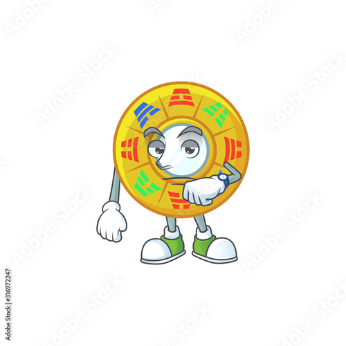 cartoon character design of chinese circle feng shui on a waiting gesture