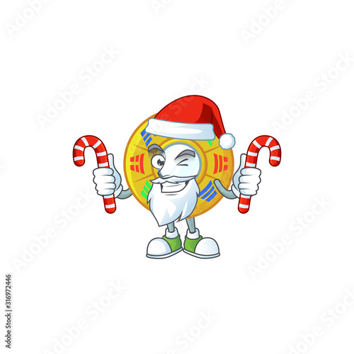 Chinese circle feng shui Cartoon character in Santa costume with candy