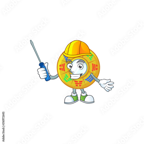 Cool automotive chinese circle feng shui in cartoon character style