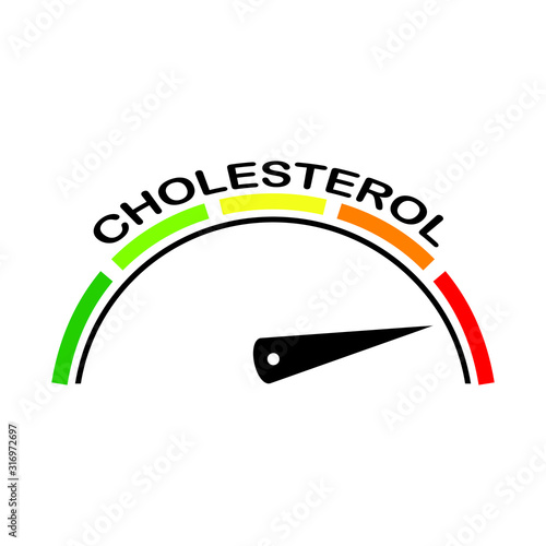 Cholesterol level measuring indicator. Vector illustration in flat style. Colorful infographic gauge element