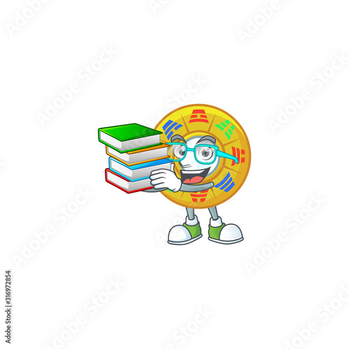 Cool and clever Student chinese circle feng shui mascot cartoon with book