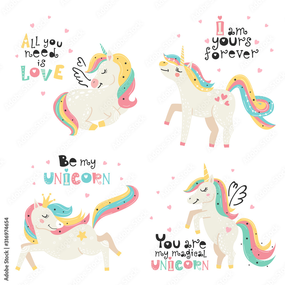 Set of cute posters with magical unicorn Stock Vector | Adobe Stock