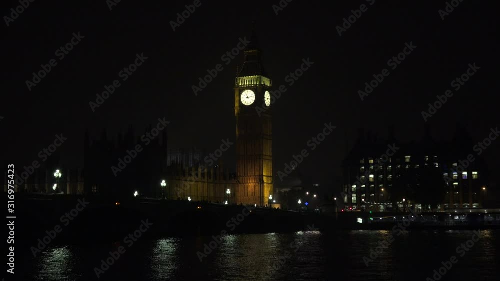 Big Ben London in Night, Traffic on Westminster Bridge, British Old Clock Big Ben London in Night, Traffic on Westminster Bridge, British Old Clock