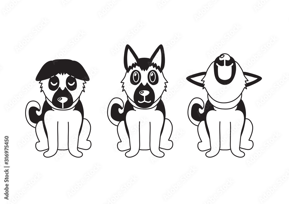 Vector cartoon character german shepherd dog poses for design. Vector cartoon character german shepherd dog poses for design.