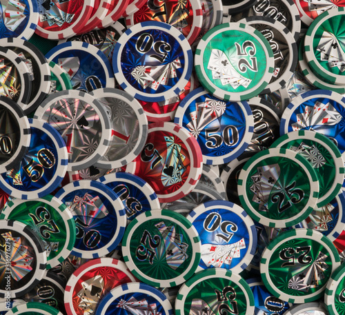 Pile of casino chips. The concept of gambling and entertainment. Casino and poker