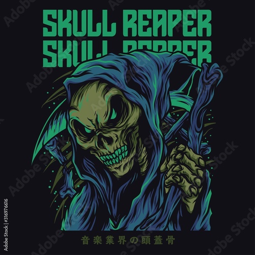 Fototapeta Naklejka Na Ścianę i Meble -  Skull Reaper Cartoon Funny Illustration