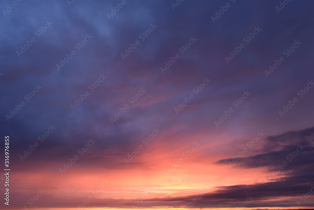 Bright palette of colors of the twilight sky at sunset