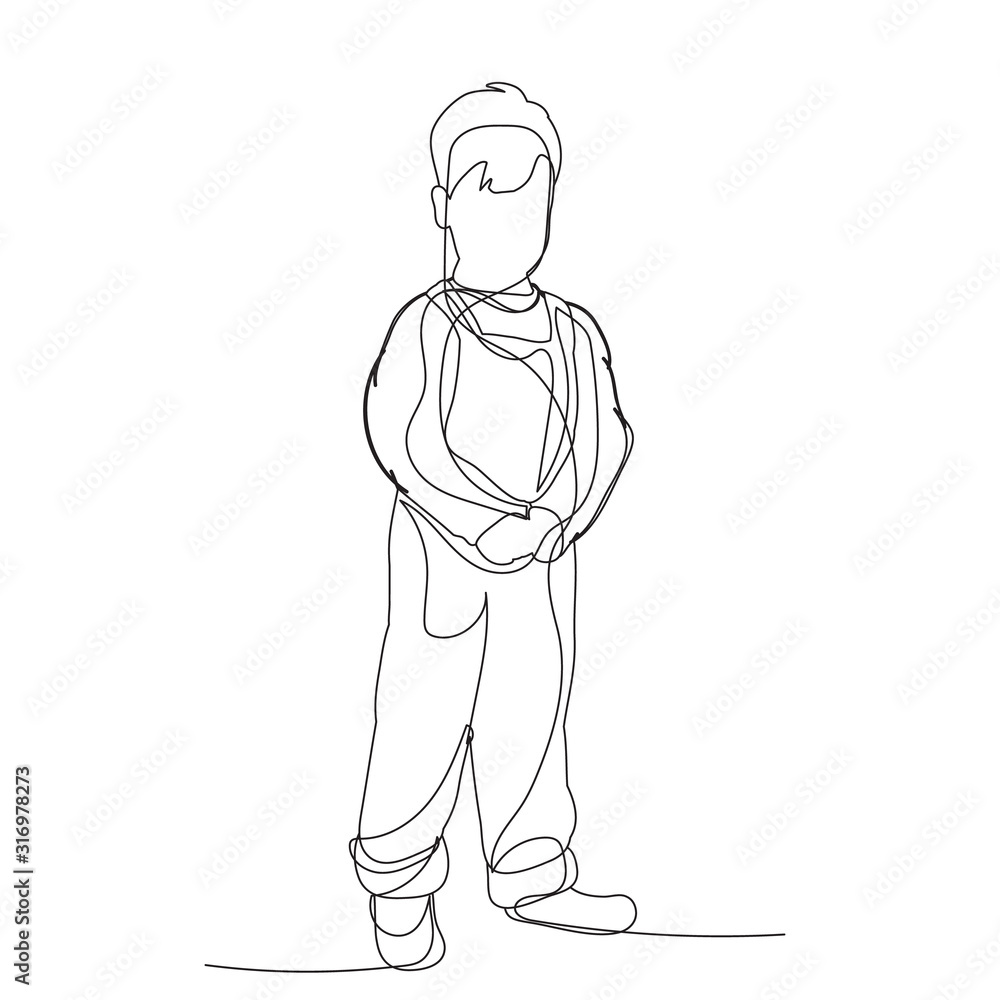isolated, continuous line drawing, boy