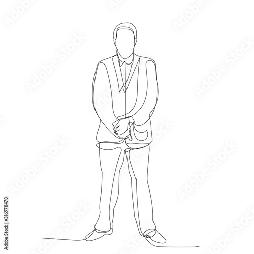 vector, isolated, continuous line drawing, a man in a jacket stands