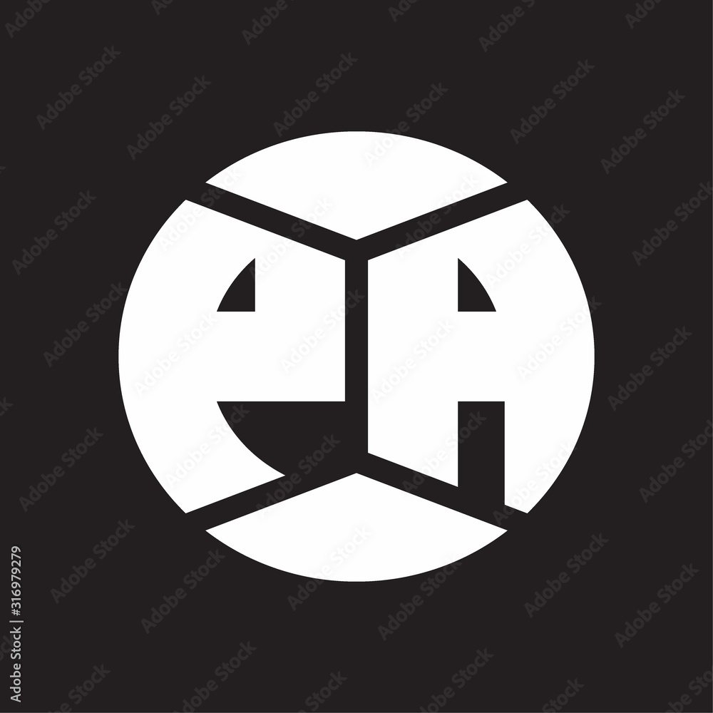 PA Logo monogram with piece circle ribbon style on black background PA Logo monogram with piece circle ribbon style on black background