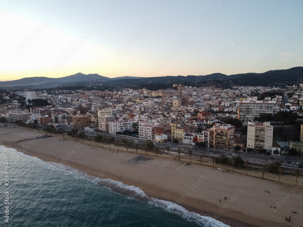 Aerial view of Canet de Mar in el Maresme coast, Catalonia, Spain