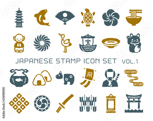 手描き風の和のアイコン素材のセット	vol.1	