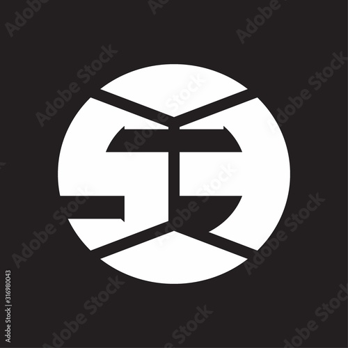 SF Logo monogram with piece circle ribbon style on black background