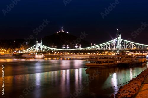 Liberty Bridge in Budapest, Hungary. Night scene