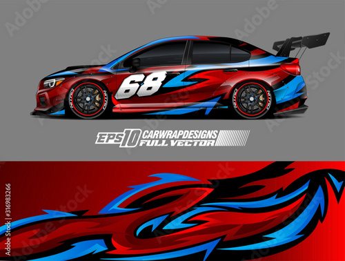 Rally car wrap decal design. Abstract stripe racing background designs for wrap cargo van, race car, pickup truck, adventure vehicle. Eps 10