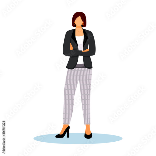 Hotel administrator flat color vector illustration. Confident woman standing with crossed arms. Administration staff. Hospitality service worker isolated cartoon character on white background