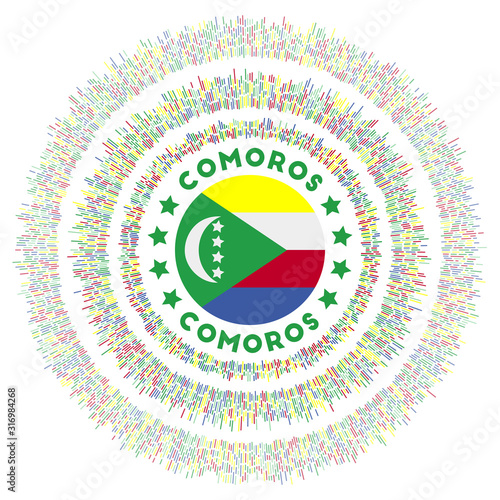 Comoros symbol. Radiant country flag with colorful rays. Shiny sunburst with Comoros flag. Astonishing vector illustration.
