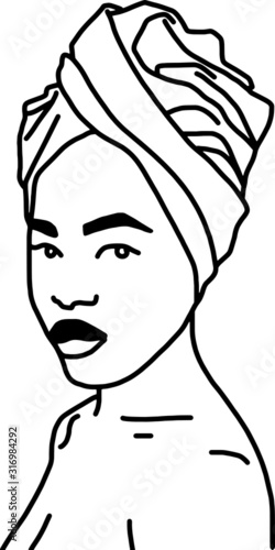 african women with head turban,line art,vector