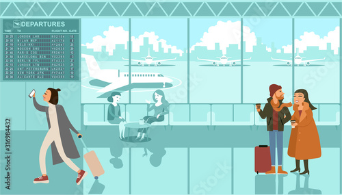 airport  terminal interior with people