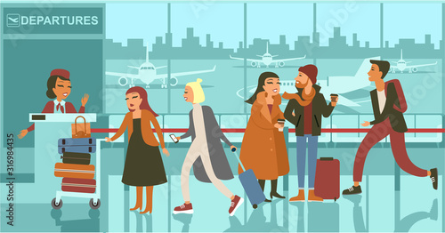Queue at the airport departure gate