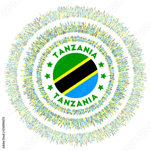 Tanzania symbol. Radiant country flag with colorful rays. Shiny sunburst with Tanzania flag. Stylish vector illustration.