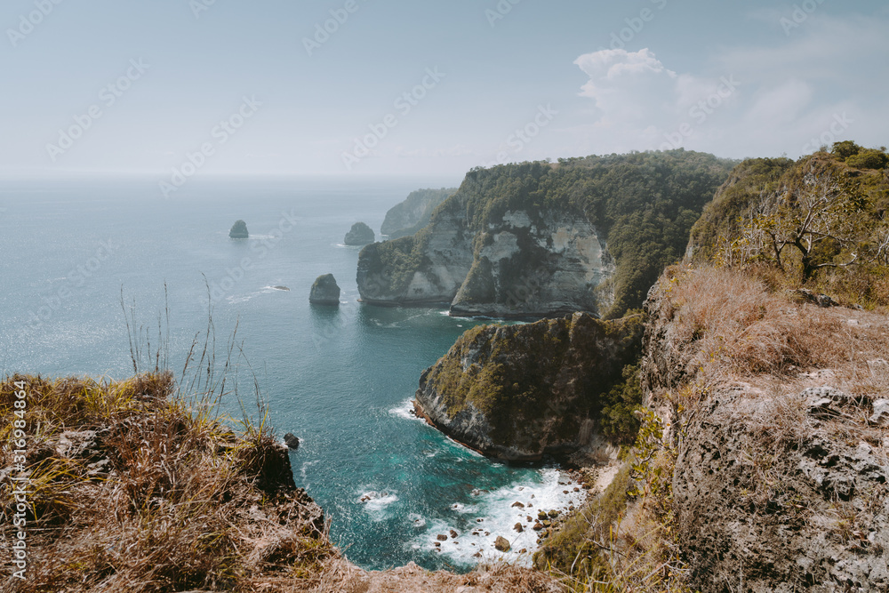 Beautiful coastline view from Saren Cliff Point, Nusa Penida, Indonesia. One of the most exciting places in Bali 