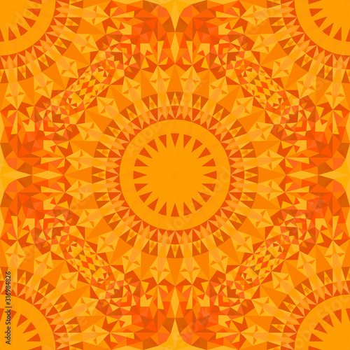 Oriental polygon mandala ornament pattern background design - abstract bohemian kaleidoscope geometrical orange mosaic vector wallpaper
