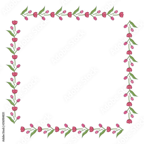 Wallpaper Mural Square frame with horizontal lovely pink tulips on white background. Isolated frame of flowers for your design. Torontodigital.ca