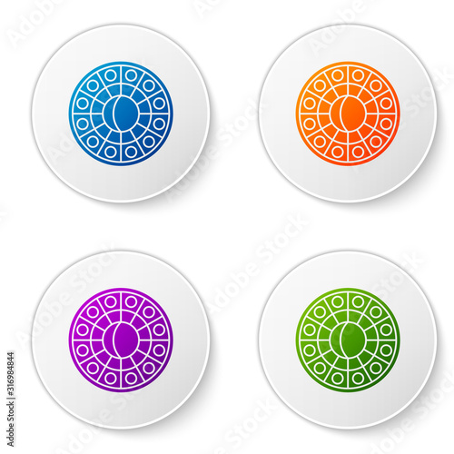 Color Astrology horoscope circle with zodiac icon isolated on white background. Set icons in circle buttons. Vector Illustration