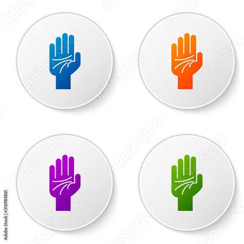 Color Palmistry of the hand icon isolated on white background. Set icons in circle buttons. Vector Illustration