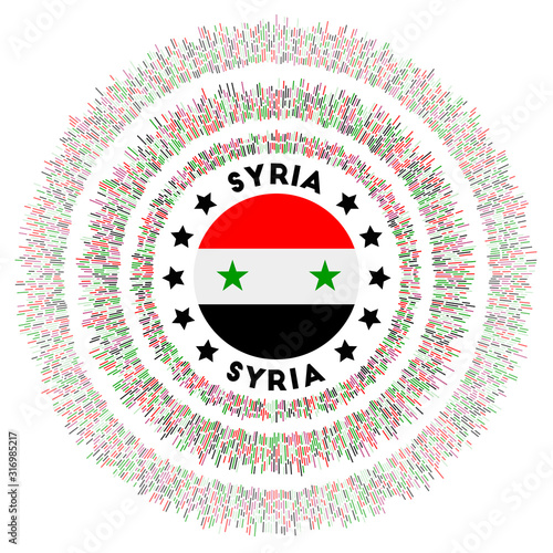Syria symbol. Radiant country flag with colorful rays. Shiny sunburst with Syria flag. Astonishing vector illustration.